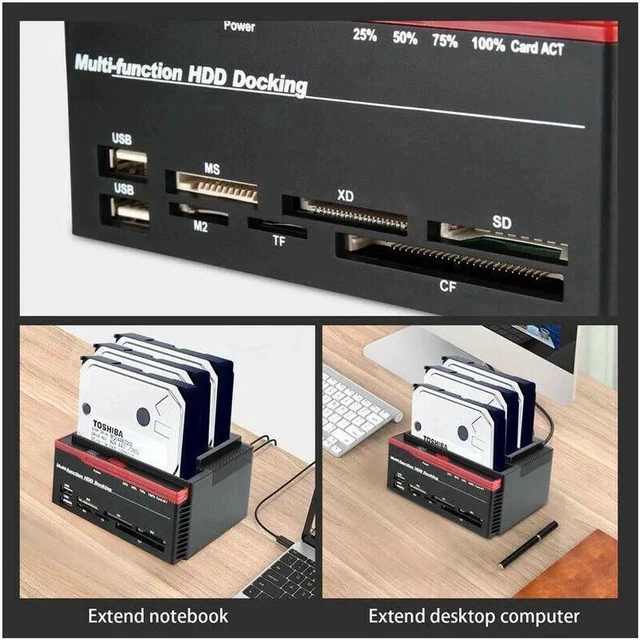Alt view image 4 of 7 - External Triple SATA IDE HDD Docking Station 2.5''/3.5''Hard Drive Card Reader