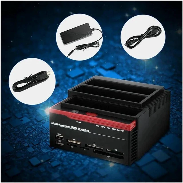 Alt view image 7 of 7 - External Triple SATA IDE HDD Docking Station 2.5''/3.5''Hard Drive Card Reader