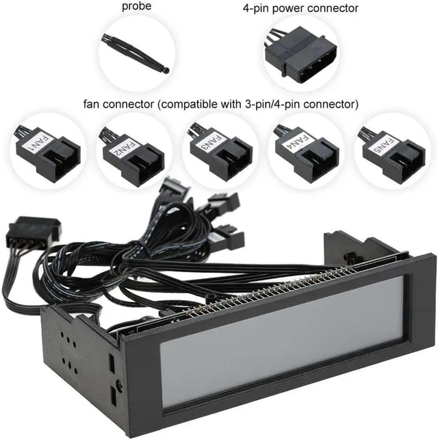 Alt view image 5 of 6 - 5.25" Fan Controller 5 Channel Touchscreen Fan Controller Temperature Monitor Automatic Speed Control LCD Front Panel for Computer Cooling Fans
