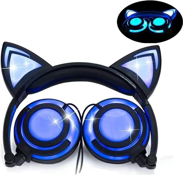 Main image of Gemdeck Cat Ear Headphones for Kids, LED Light with USB Chargeable Foldable Earphones