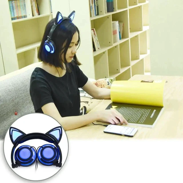 Alt view image 2 of 5 - Gemdeck Cat Ear Headphones for Kids, LED Light with USB Chargeable Foldable Earphones