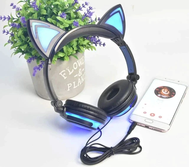 Alt view image 4 of 5 - Gemdeck Cat Ear Headphones for Kids, LED Light with USB Chargeable Foldable Earphones