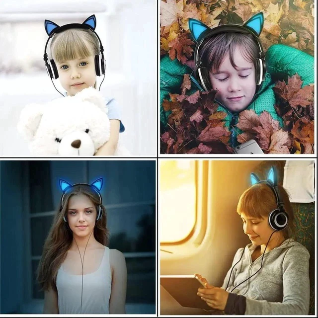 Alt view image 3 of 5 - Gemdeck Cat Ear Headphones for Kids, LED Light with USB Chargeable Foldable Earphones