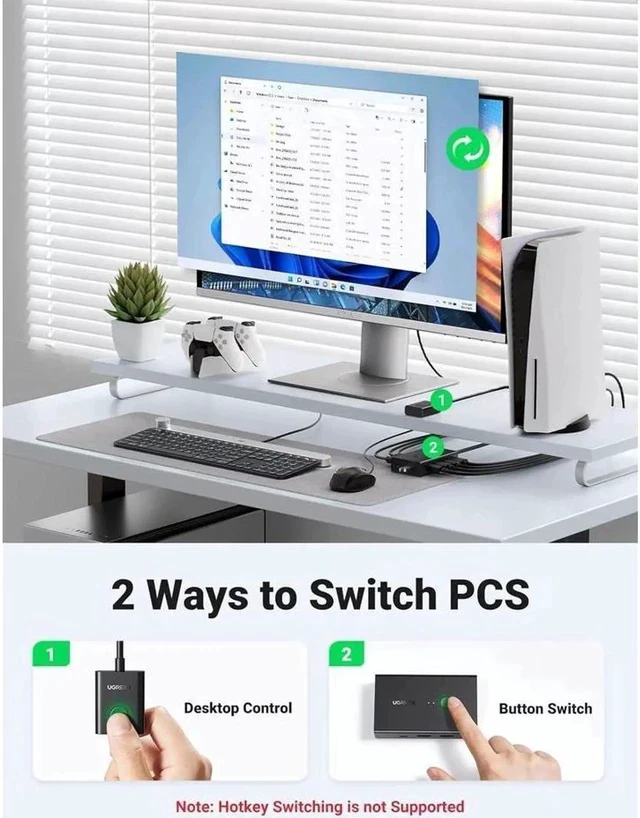 Alt view image 2 of 7 - KVM Switch, HDMI USB KVM Switcher with Desktop Control for 2 Computers Share Keyboard Mouse Printer and One HD 4K Monitor, Support 4K@60Hz 3D HDR, with 2 USB 2.0 Cables and 2 HDMI 2.0 Cables