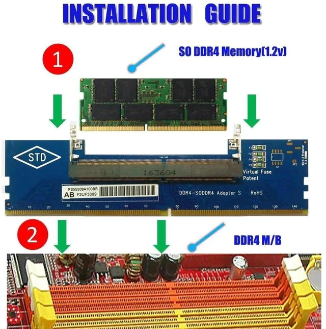 Alt view image 2 of 6 - Laptop DDR4 RAM to Desktop Adapter Card SO DIMM to DDR4 Converter