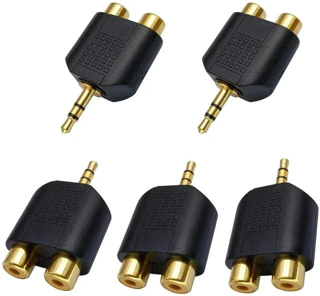 Main image of 3.5mm to RCA Splitter Adapter Gold Plated 3 Poles 3.5mm (1/8 inch) Stereo Audio Male to 2 RCA Female AUX Audio Y Splitter Adapter Converter (5Pack)