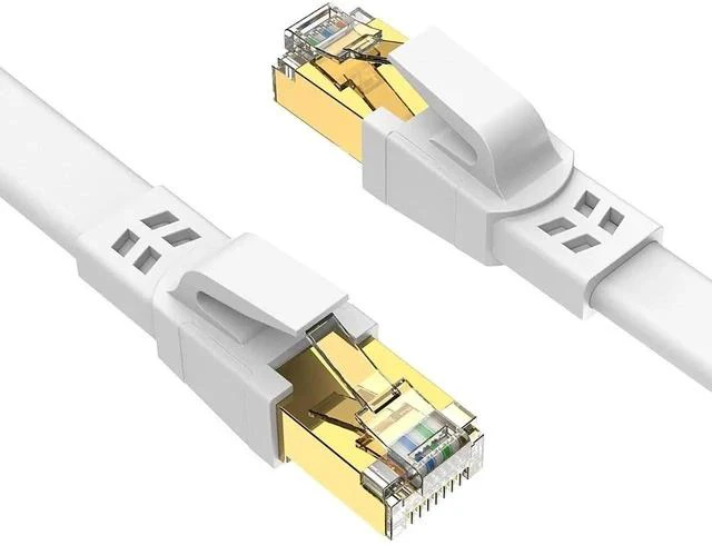 Main image of Ethernet Cable 6 ft High Speed, CAT8 Shielded Flat Internet Cable with Clips, Faster Than Cat7 LAN Wire - White