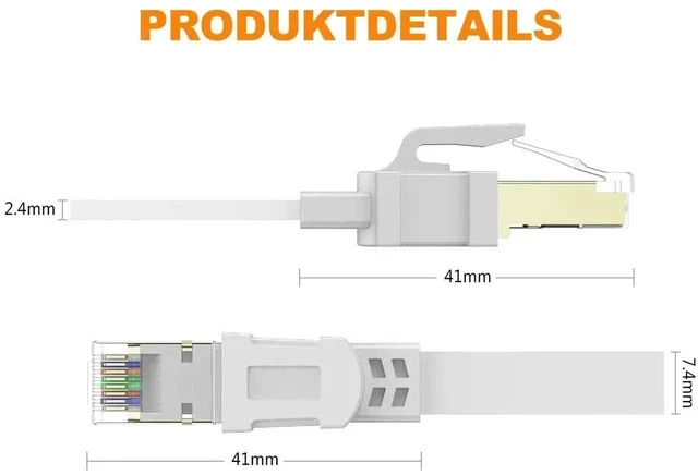 Alt view image 5 of 6 - Ethernet Cable 6 ft High Speed, CAT8 Shielded Flat Internet Cable with Clips, Faster Than Cat7 LAN Wire - White