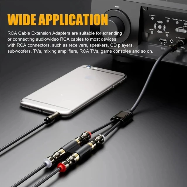 Alt view image 4 of 7 - RCA Coupler, Female to Female Interconnect Adapter, Gold Plated Housing for Amplifier, Subwoofer, Mixer (2 Pack)