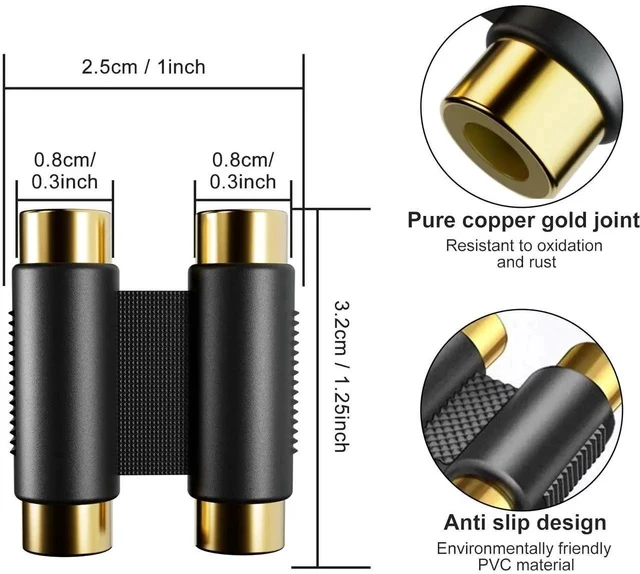 Alt view image 5 of 7 - RCA Coupler, Female to Female Interconnect Adapter, Gold Plated Housing for Amplifier, Subwoofer, Mixer (2 Pack)