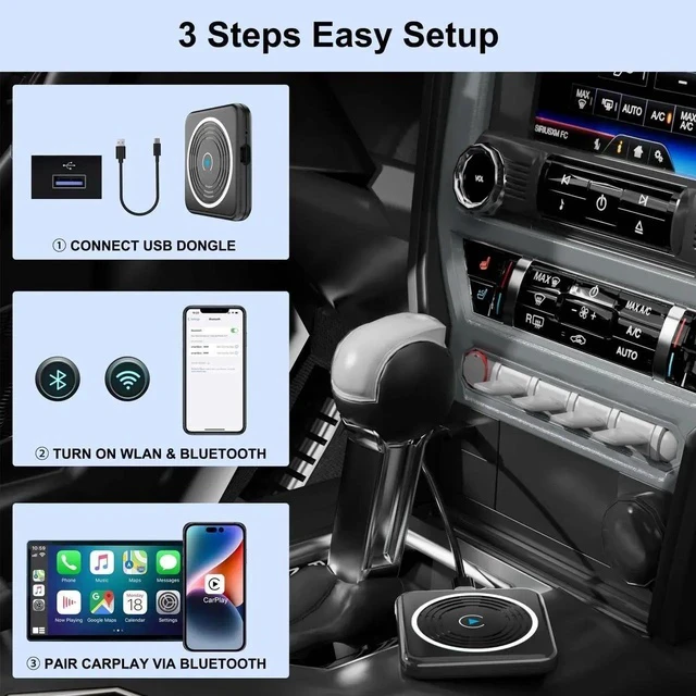 Alt view image 4 of 7 - CarPlay Wireless Adapter, Wireless CarPlay Adapter for iPhone Converts Wired to Wireless CarPlay Dongle, Plug & Play Fit for Factory OEM Wired Apple CarPlay Cars from 2016 & iPhone iOS 10+