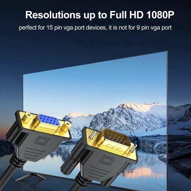 Alt view image 2 of 7 - 3FT VGA Extension Cable 2-Pack Male to Female Cord Extender Cable 15 pin (NOT 9 Pin) for HD 15 Computer Monitor Projector TV and More