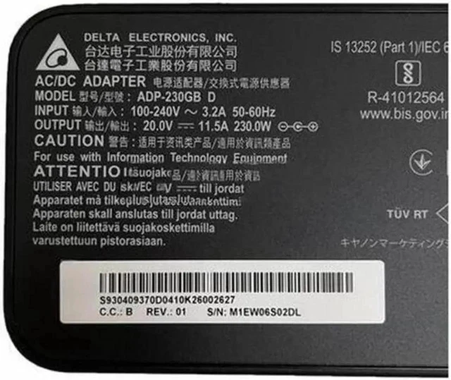Alt view image 2 of 2 - 20V 11.5A 230W 5.5x2.5mm Delta ADP-230GB D Power Supply AC Adapter For GS66 GL75 Gaming Laptop Charger