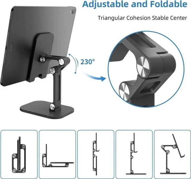 Alt view image 2 of 7 - Cell Phone Stand, Angle Height Adjustable Phone Stand for Desk Foldable Cell Phone Holder, Cradle, Dock Tablet Stand, Case Friendly Compatible with All 4-12.9Inches iPhone,iPad,Tablet, Kindle