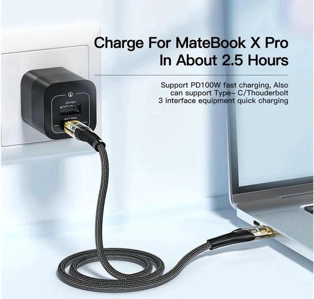 Alt view image 5 of 6 - 100W USB C to USB C Cable Transparent Shell 5A PD QC 4.0 Type C to Type C Cable Super Fast Charging USB C Cable(3.3ft, Black, 1 Pack)