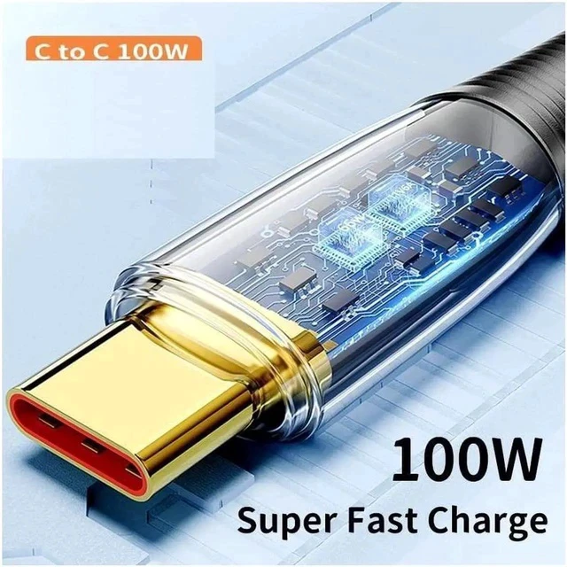 Alt view image 4 of 6 - 100W USB C to USB C Cable Transparent Shell 5A PD QC 4.0 Type C to Type C Cable Super Fast Charging USB C Cable(3.3ft, Black, 1 Pack)