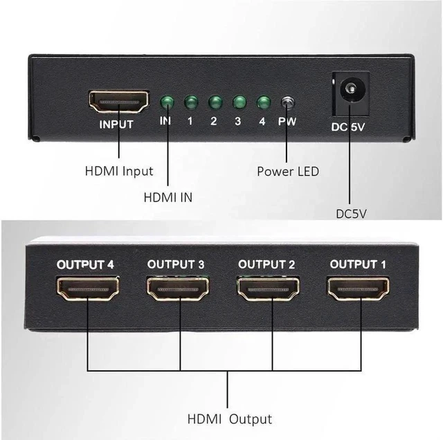 Alt view image 2 of 5 - HDMI Switch HDMI Splitter 4K 1x4 to 4 Ports Charging Splitter Video Switcher Splitter Support 2K x 4K 2160P& 3D HD Audio