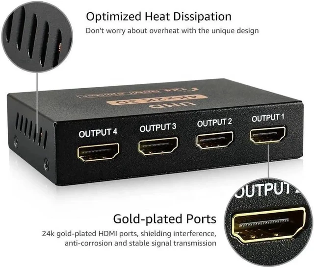 Alt view image 4 of 5 - HDMI Switch HDMI Splitter 4K 1x4 to 4 Ports Charging Splitter Video Switcher Splitter Support 2K x 4K 2160P& 3D HD Audio