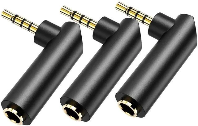 Main image of 3.5mm Angle Male to Female Audio Adapter,90 Degree Right Angle Gold-Plated TRS Stereo Jack Plug Aux Connector, Compatible with Headsets, Tablets, MP3 Players, Game Controllers, Speakers - 3pack