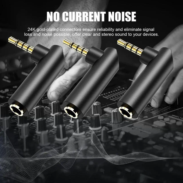 Alt view image 2 of 7 - 3.5mm Angle Male to Female Audio Adapter,90 Degree Right Angle Gold-Plated TRS Stereo Jack Plug Aux Connector, Compatible with Headsets, Tablets, MP3 Players, Game Controllers, Speakers - 3pack