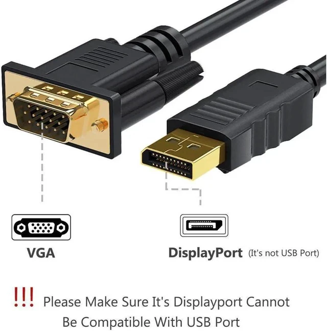 Alt view image 4 of 7 - DisplayPort to VGA Adapter, DP to VGA Cable 6 Feet Cable Male to Male 1080P HD Gold-Plated Cord Compatible for HP, Desktop, Laptop, for Monitor, Projector, Black