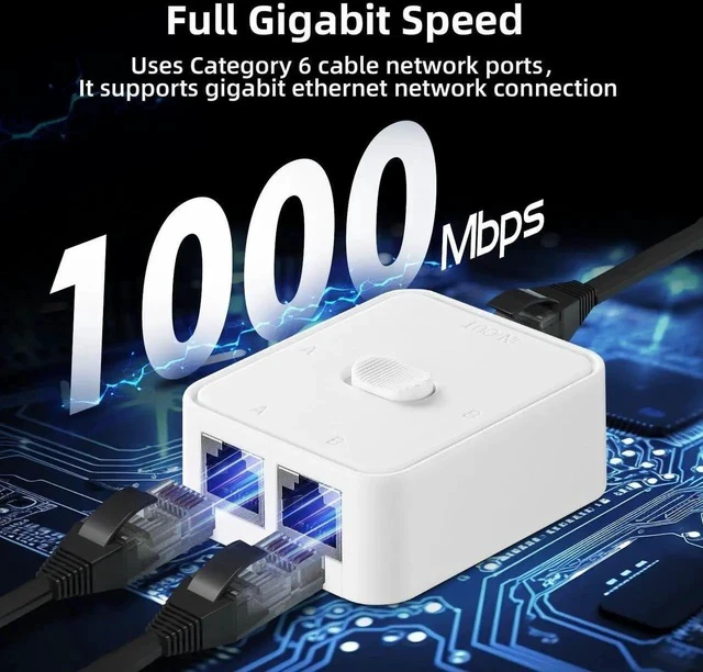 Alt view image 4 of 7 - Gigabit Network Switcher, Passive Ethernet Selector, in/Out to A or B Network, Bidirectional Manual Switcher, No Power Required (White)
