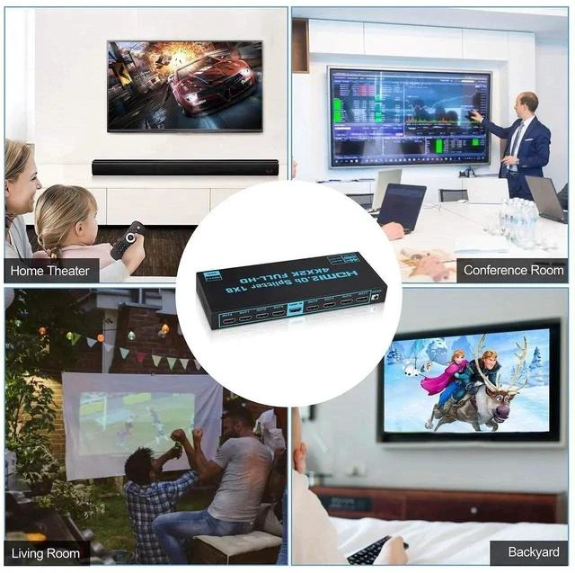 Alt view image 6 of 7 - 1x8 HDMI Splitter with EDID, 4K@60Hz HDMI2.0b Splitter 1 in 8 Out Audio Video Distributor Box with Power Adapter, Support 3D HDCP2.2, RGB8:8:8, 18.5Gbps for PS5, Fire Stick