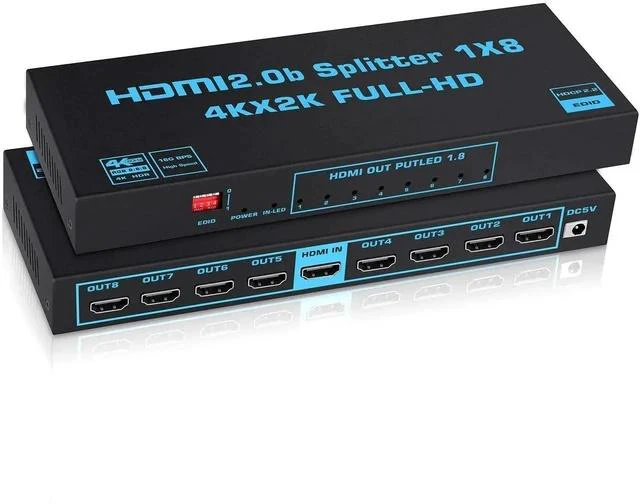 Main image of 1x8 HDMI Splitter with EDID, 4K@60Hz HDMI2.0b Splitter 1 in 8 Out Audio Video Distributor Box with Power Adapter, Support 3D HDCP2.2, RGB8:8:8, 18.5Gbps for PS5, Fire Stick