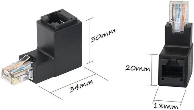 Alt view image 4 of 7 - 90 Degree RJ45 Ethernet LAN Male to Female Cat5 / Cat5e / Cat6 Extender Adapter(2-Pack) Black,(Up Angle)