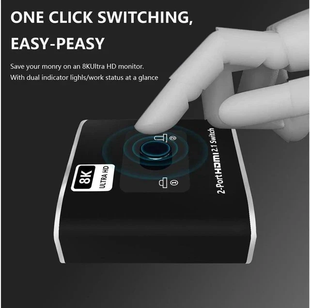 Alt view image 3 of 7 - CPC 8K 60Hz UHD HDMI Switch 2 in 1 Out High Speed 48Gbps HDMI Switcher Support 8K@60Hz 4K@120Hz for HDTV/Monitors/Laptops/PS5/Xbox and etc.(OZ8Q2)