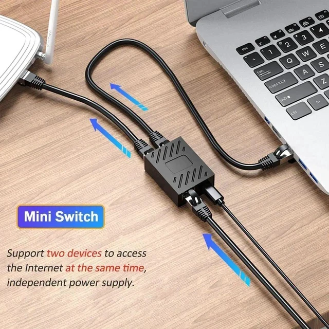 Alt view image 4 of 7 - 1 to 2 Gigabit RJ45 Ethernet Splitter Mini Switch, 1 Female to 2 Female LAN Extender Adapter with USB Power Cord, 1000Mbps High Speed, Supports 2 Devices Online Simultaneously, Compatible with Cat5/Ca