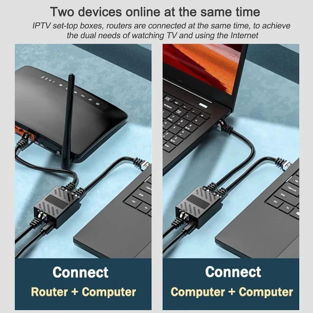 Alt view image 6 of 7 - 1 to 2 Gigabit RJ45 Ethernet Splitter Mini Switch, 1 Female to 2 Female LAN Extender Adapter with USB Power Cord, 1000Mbps High Speed, Supports 2 Devices Online Simultaneously, Compatible with Cat5/Ca
