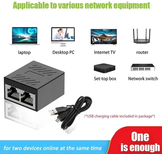 Alt view image 5 of 7 - 1 to 2 Gigabit RJ45 Ethernet Splitter Mini Switch, 1 Female to 2 Female LAN Extender Adapter with USB Power Cord, 1000Mbps High Speed, Supports 2 Devices Online Simultaneously, Compatible with Cat5/Ca