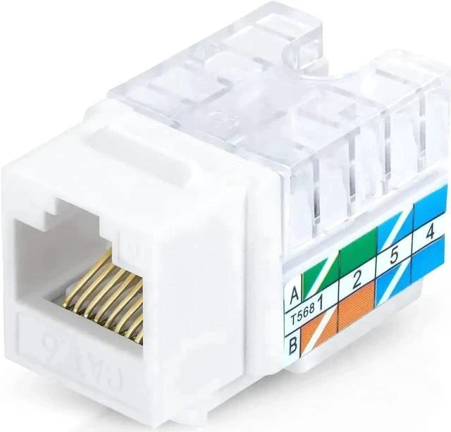 Main image of 50 Pack White 90-Degree Slim UTP Cat5e Cat6 RJ45 Keystone Jack, Unshielded Modular Female Connector Compatible with Speed Termination Tool