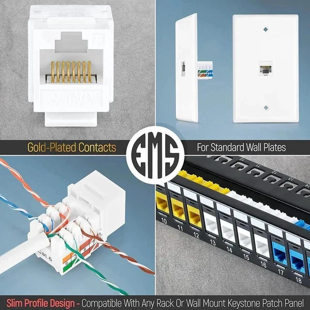 Alt view image 5 of 5 - 50 Pack White 90-Degree Slim UTP Cat5e Cat6 RJ45 Keystone Jack, Unshielded Modular Female Connector Compatible with Speed Termination Tool