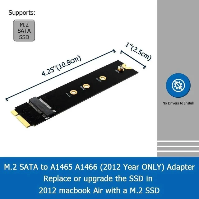Alt view image 6 of 7 - M.2 NGFF SATA to A1465 A1466 (2012 Year ONLY) Adapter for MacBook Air SSD Replacement, HDD Hard Disk Drive Converter Card Support 2230 2242 2260 2280 SSD