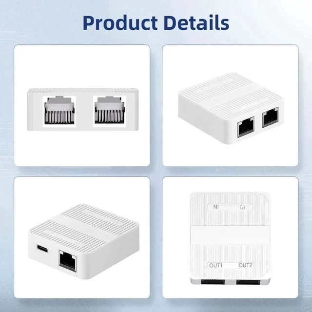 Alt view image 3 of 7 - 1 to 2 Gigabit Network Splitter, 3 Port Gigabit Ethernet Switch, Type-C Power Supply, Mini Size Plug and Play (White)