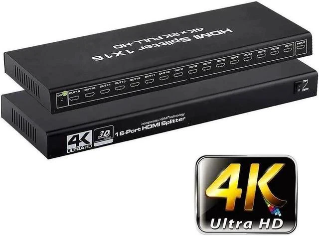 Main image of HDMI Splitter 1 in 16 Out 1x16 Power HDMI Splitter 16 Ports w/AC Adapter, 4Kx2K@30Hz 3D Full HD Distributor for HDTV, STB, PS16, PS16 Pro Blu-Ray DVD Player, Projector Etc