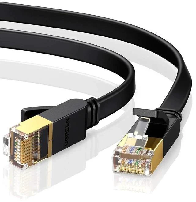 Main image of UGREEN 50FT Flat Cat7 Ethernet Cable, 10Gbps 600MHz STP Shielded LAN Patch Cord, 100% Pure Oxygen-Free Copper with 24K Gold-Plated RJ45 Connectors, Low Latency Gaming Network Cable Compatible with PS5