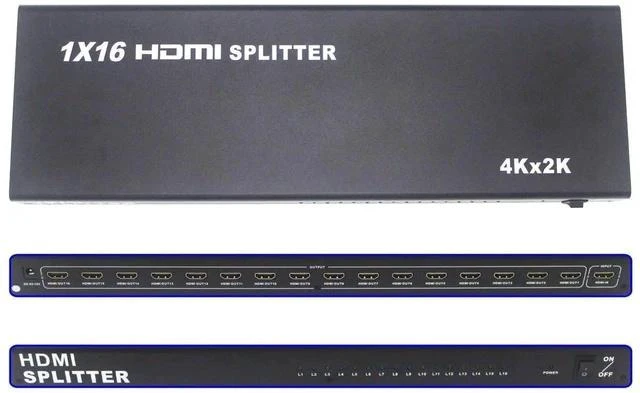 Main image of 16 Port HDMI Splitter 1x16 Full HD 1080P HDMI 1.4 Splitter with Switcher Converter Support 4KX2K 3D Digital Audio Format-Black