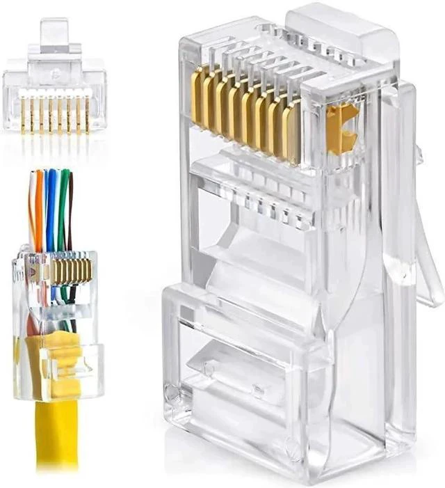 Main image of RJ45 Cat6 Pass Through Connectors - Pack of 100 | Modular Plug for Solid or Stranded UTP Network Cable