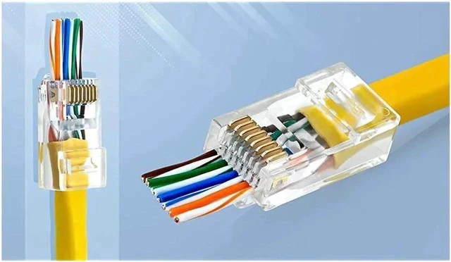 Alt view image 2 of 6 - RJ45 Cat6 Pass Through Connectors - Pack of 100 | Modular Plug for Solid or Stranded UTP Network Cable