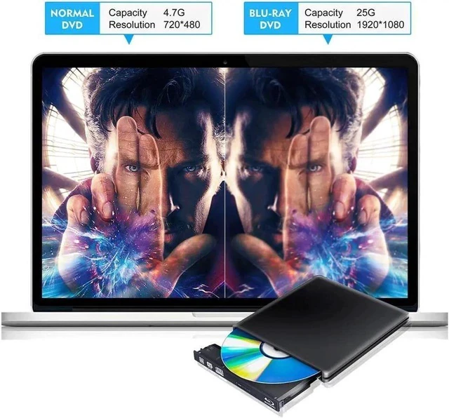 Alt view image 4 of 6 - Aluminum Blu-Ray Burner Player USB3.0 with Type-C adapter Superdrive External DVD/CD Reader and DVD/CD Burner for Apple-MacBook Air/Pro/iMac/Mini/MacBook Pro/ASUS/ASUS/DELL, Black