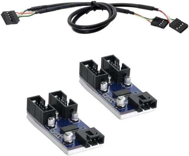 Alt view image 3 of 3 - 30cm HUB Connector Adapter Card USB 2.0 Header 1 to 2 / 4 Extension CableMultilier Port 9pin Male to Female Black