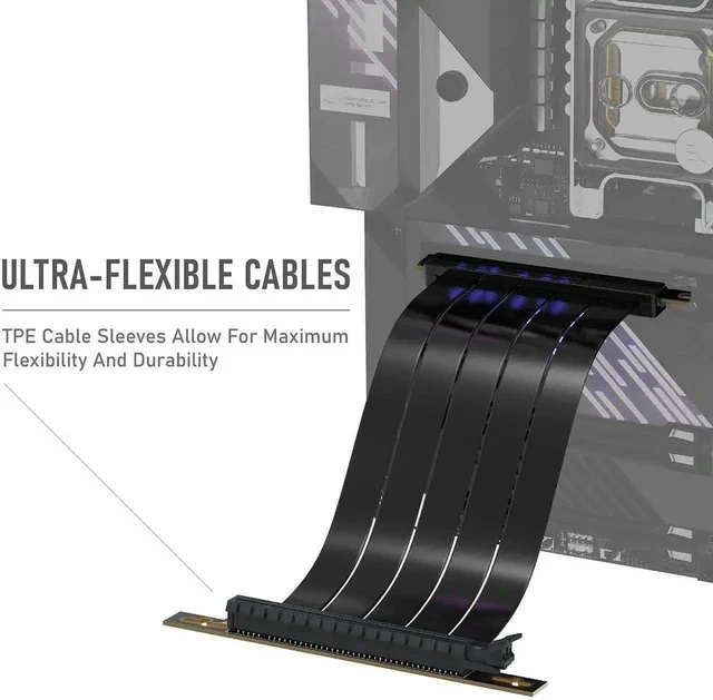 Alt view image 2 of 7 - 20cm (7.87in) PCIe Gen4 x16 Right Angle GPU Riser Cable, High Speed Flexible PCI Express 4.0 Graphics Card Extension Cord