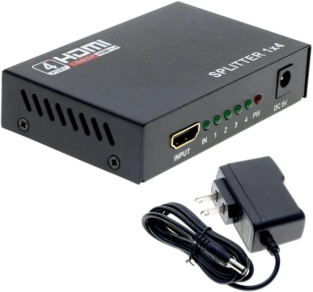 Alt view image 4 of 6 - HDMI Splitter 1 in 4 Out 4 Port 1x4 Full HD 1080P HDMI 1.4 Splitter with Switcher Converter Support 3D 2K 4K Digital Audio Format