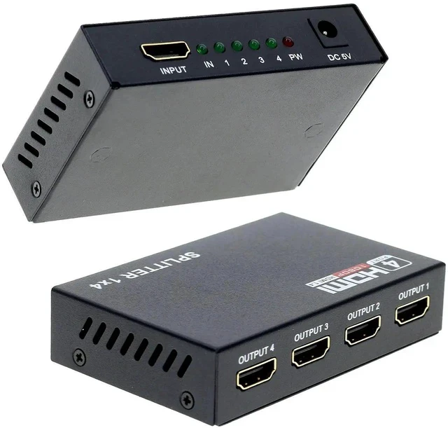 Alt view image 6 of 6 - HDMI Splitter 1 in 4 Out 4 Port 1x4 Full HD 1080P HDMI 1.4 Splitter with Switcher Converter Support 3D 2K 4K Digital Audio Format