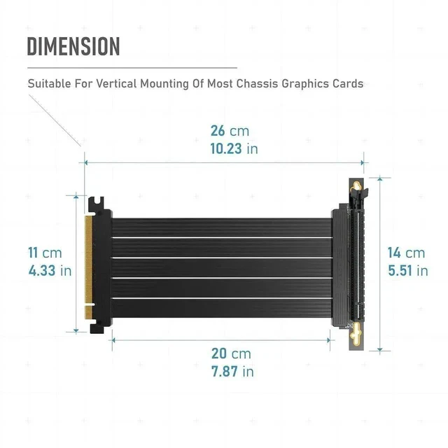 Alt view image 7 of 7 - 20cm (7.87in) PCIe Gen4 x16 Right Angle GPU Riser Cable, High Speed Flexible PCI Express 4.0 Graphics Card Extension Cord