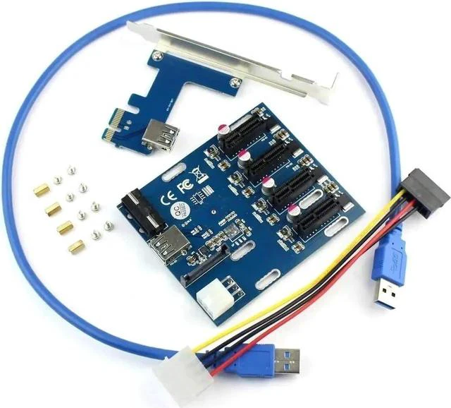 Main image of PCIe 1 to 4 PCI Express x1 Slots Riser Card, Mini ITX External 4 PCIe Port Multiplier Splitter Adapter for Mining, Network & Capture Cards