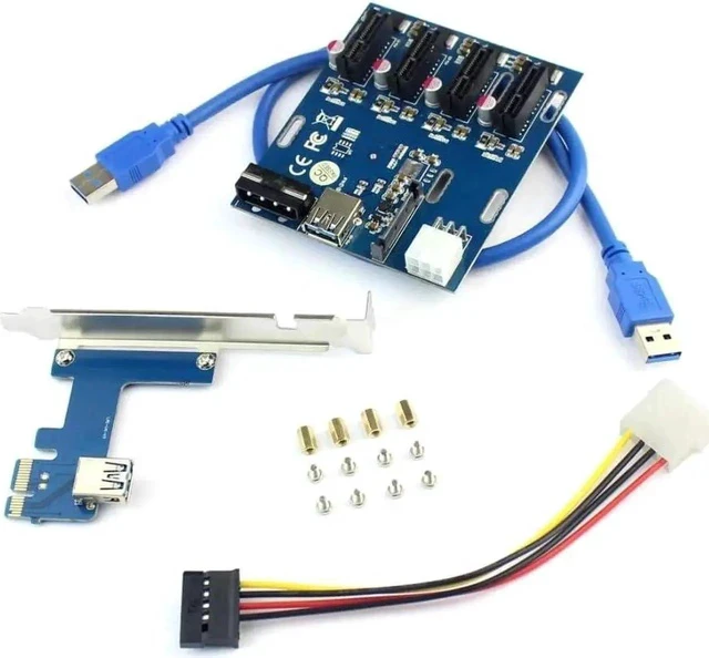 Alt view image 2 of 6 - PCIe 1 to 4 PCI Express x1 Slots Riser Card, Mini ITX External 4 PCIe Port Multiplier Splitter Adapter for Mining, Network & Capture Cards